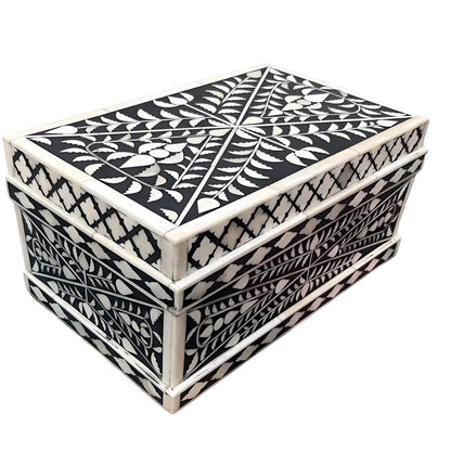 Beautiful Handmade Customized Bone Inlay Floral Pattern Black Jewelry Box