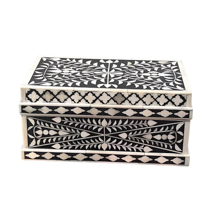 Beautiful Handmade Customized Bone Inlay Floral Pattern Black Jewelry Box