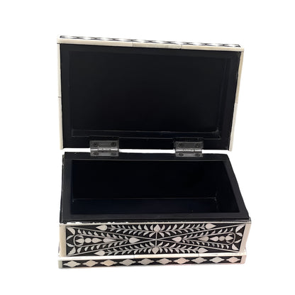 Beautiful Handmade Customized Bone Inlay Floral Pattern Black Jewelry Box