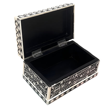 Beautiful Handmade Customized Bone Inlay Floral Pattern Black Jewelry Box