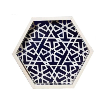 Handmade Blue Bone Inlay Hexagon Tray
