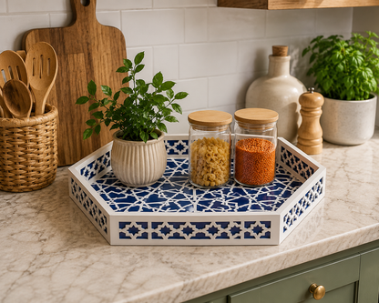 Blue Bone Inlay Hexagon Tray Used for Kitchen Counter Organization