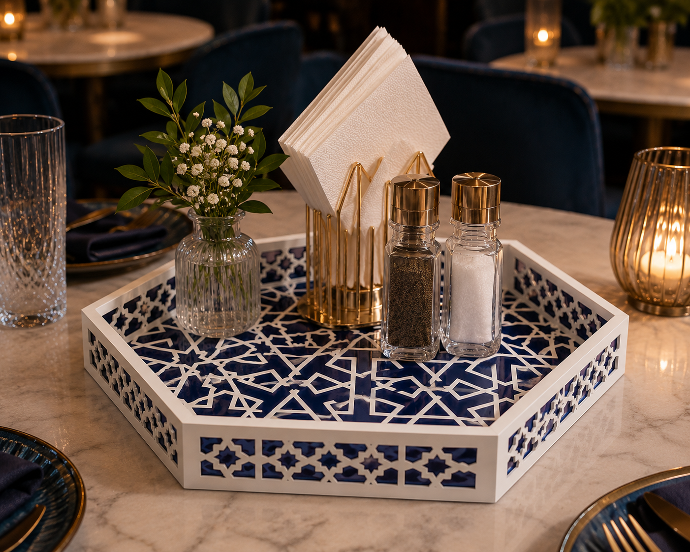 Blue Bone Inlay Vanity Tray for Perfume and Cosmetic Storage