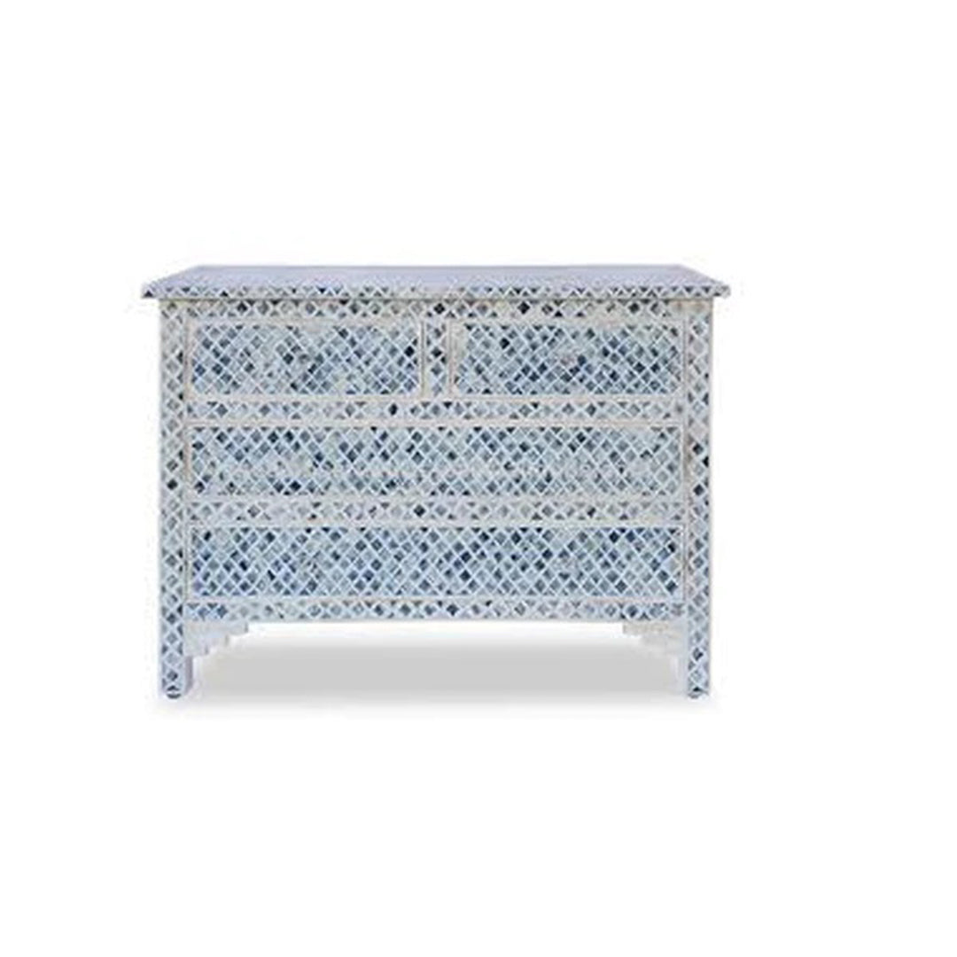 Bone Inlay Chest Of 4 Drawers , Marrakech Pattern In blue
