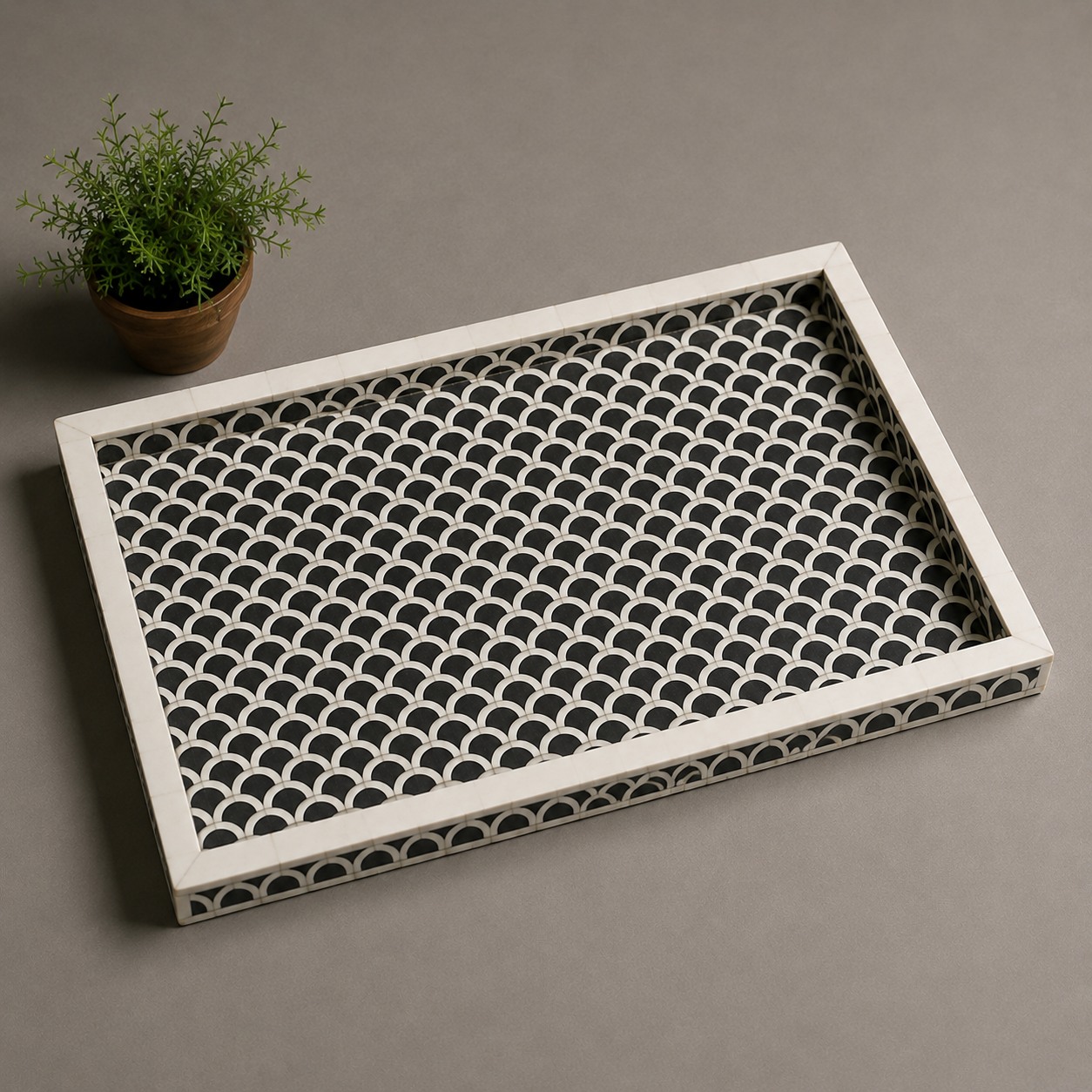 Decorative Bone Inlay Rectangular Tray for Restaurant and Home Decor
