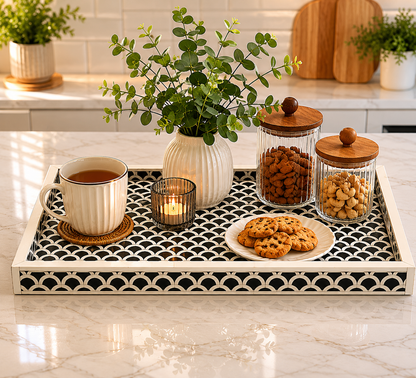 Artisan Bone Inlay Tray Displayed in Modern Restaurant Setting