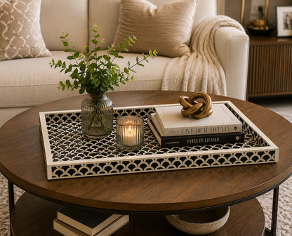 Bone Inlay Decorative Serving Tray Used as Restaurant Table Centerpiece