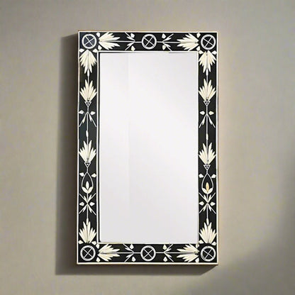 Handmade Bone Inlay Mirror Frame  Petal Pettren Black color with Complimentary Mirror