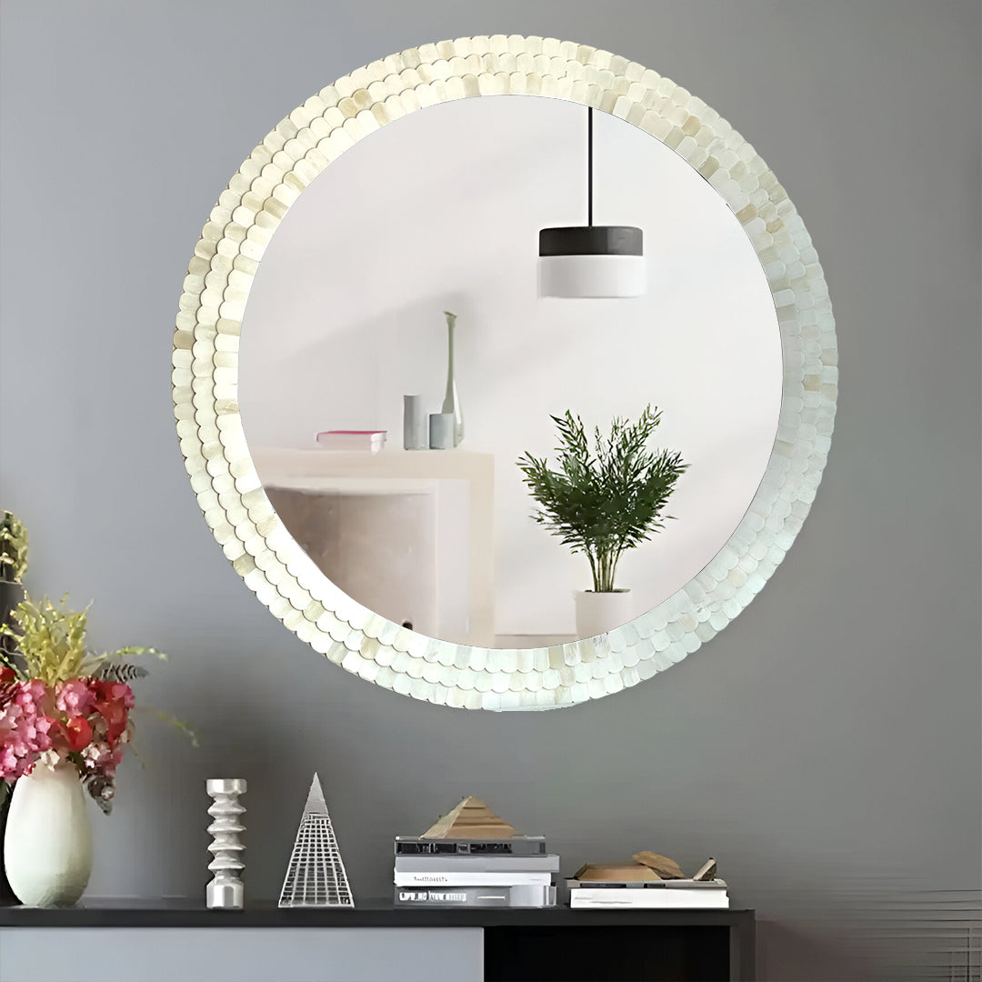 Handmade Customized Bone Inlay Round Mirror Frame with Complimentary Mirror