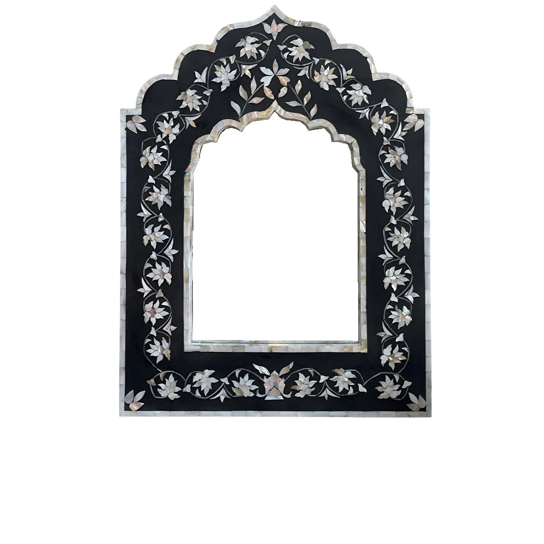 PINK MOTHER OF PEARL INLAY SCALLOPED MIRROR FRAME