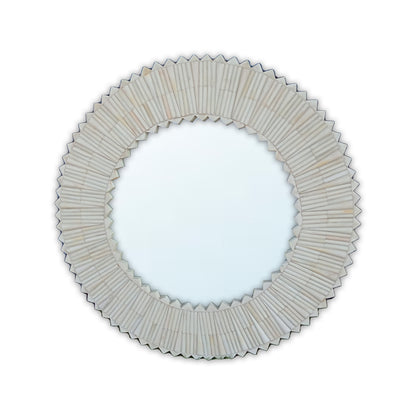 Handmade  Bone Inlay Round Mirror Frame- Triangle corners with Complimentary Mirror