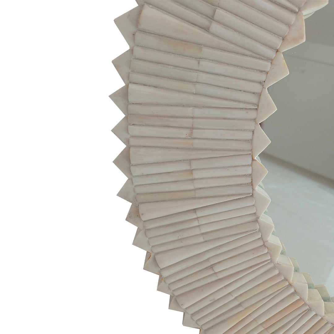 Handmade  Bone Inlay Round Mirror Frame- Triangle corners with Complimentary Mirror