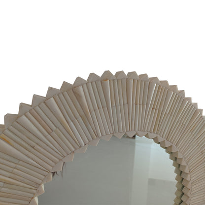 Handmade  Bone Inlay Round Mirror Frame- Triangle corners with Complimentary Mirror