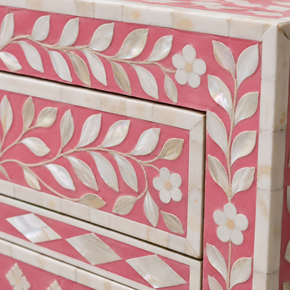 Back View of Luxury Pink Bone Inlay Accent Cabinet