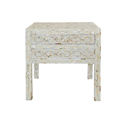 Handmade Mother of Pearl Inlay Nightstand with Two Drawers