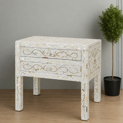Mother of Pearl Inlay Bedside Table Front View