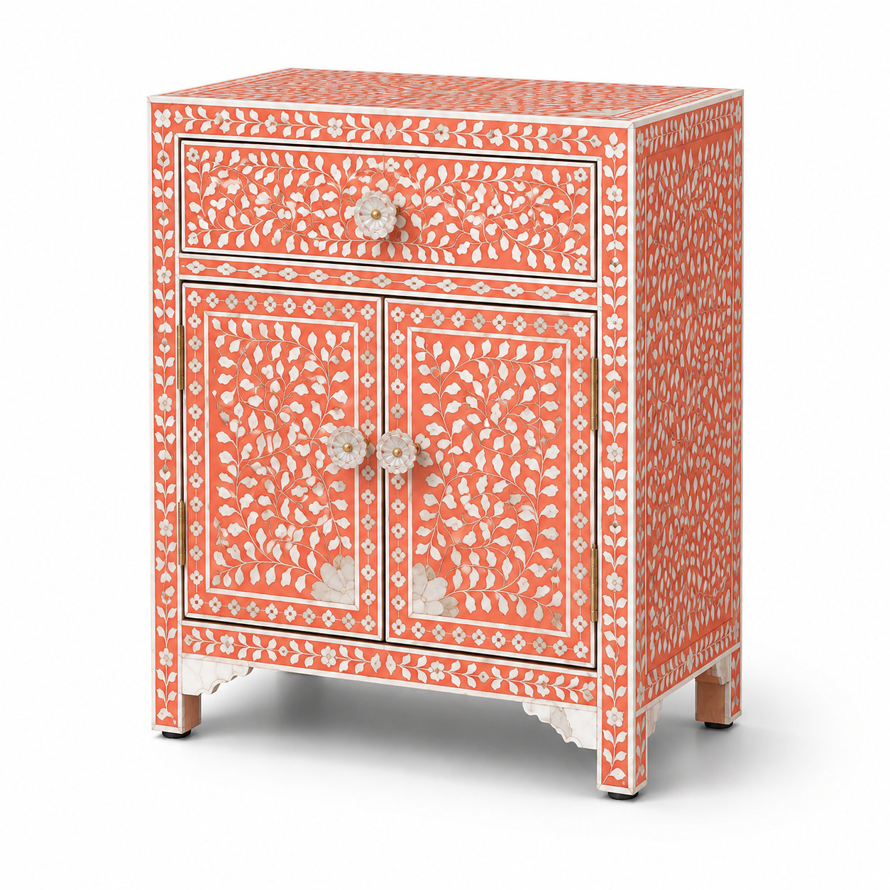 Peach Bone Inlay Cabinet with Open Drawer Storage Detail