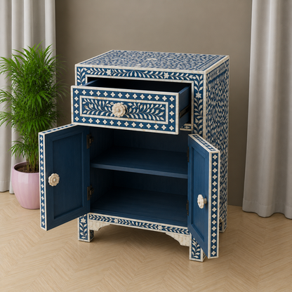 Side View of Handmade Blue Bone Inlay Storage Cabinet