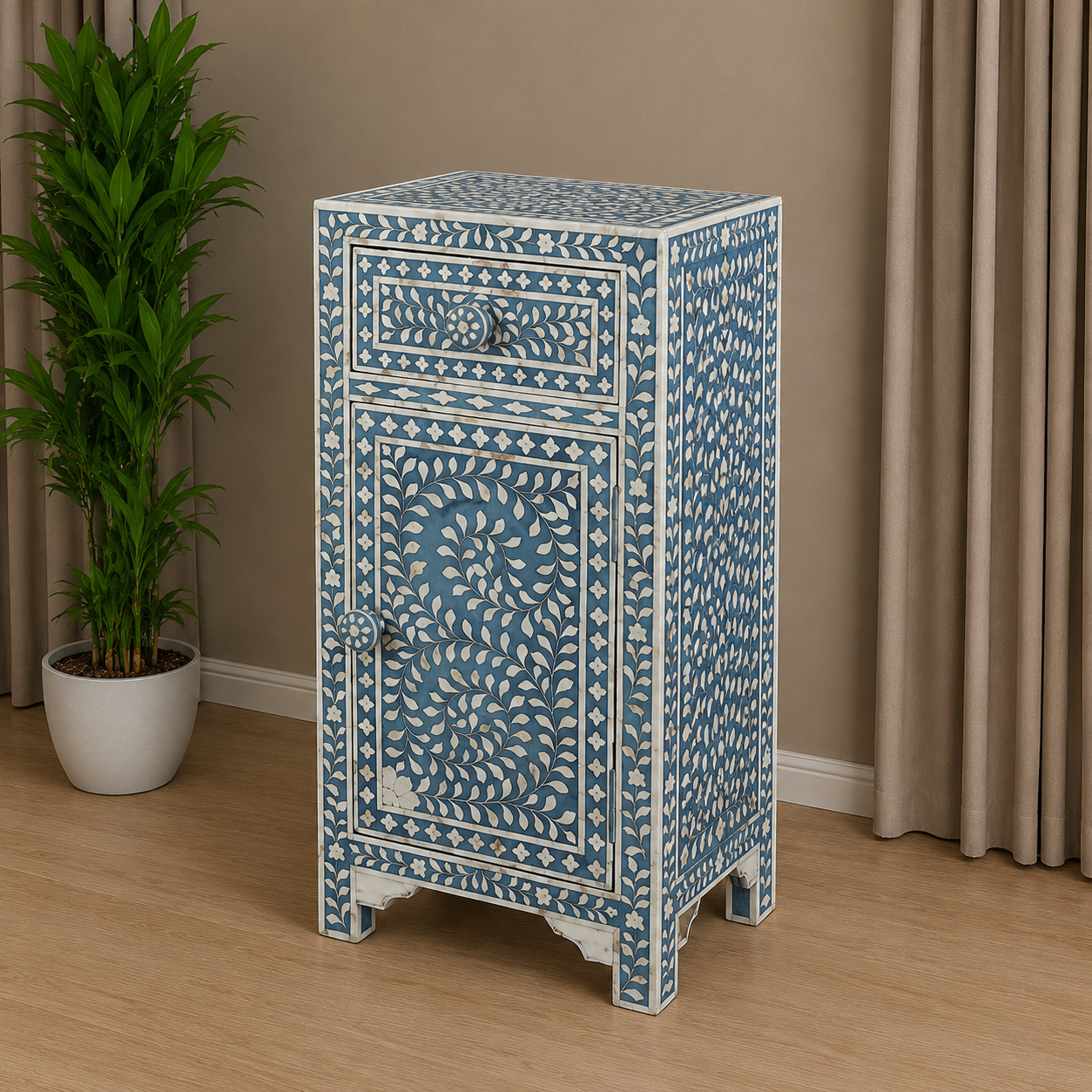 Side View of Luxury Blue Bone Inlay Cabinet