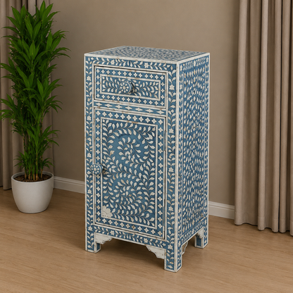 Side View of Luxury Blue Bone Inlay Cabinet