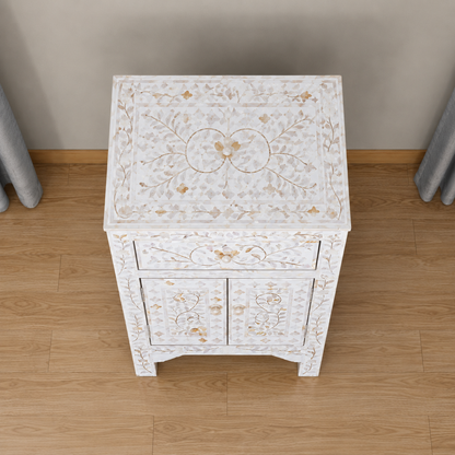 Open Door Storage Cabinet with Mother of Pearl Inlay Design