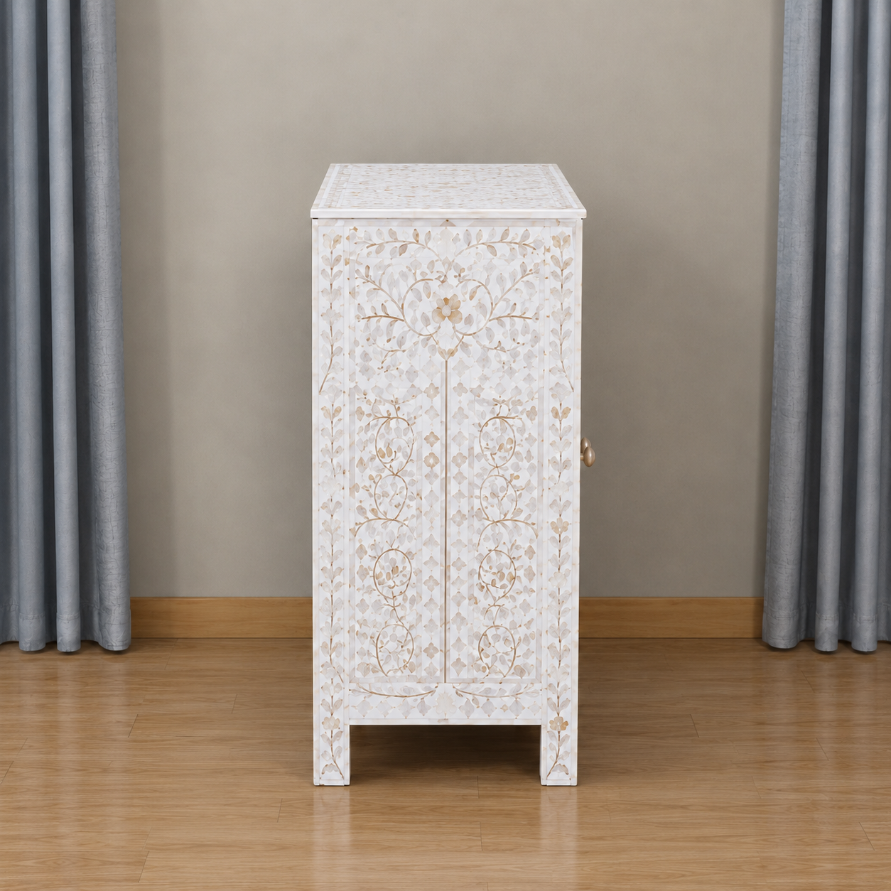 Open Drawer Mother of Pearl Inlay Bedside Cabinet