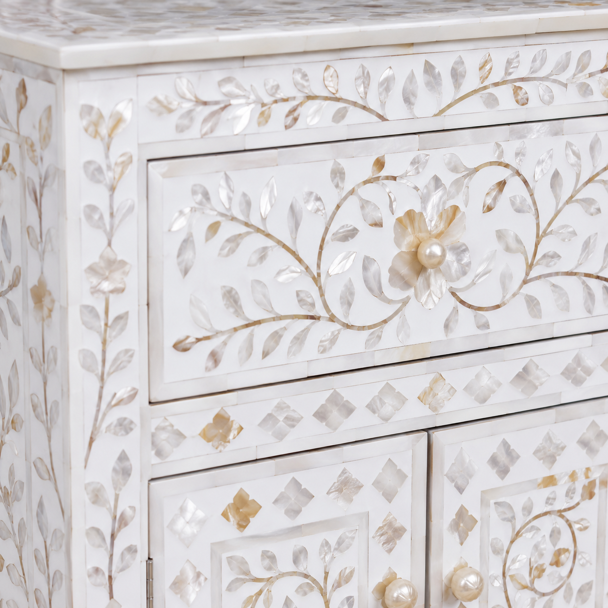 Close-Up of Floral Mother of Pearl Inlay Craftsmanship