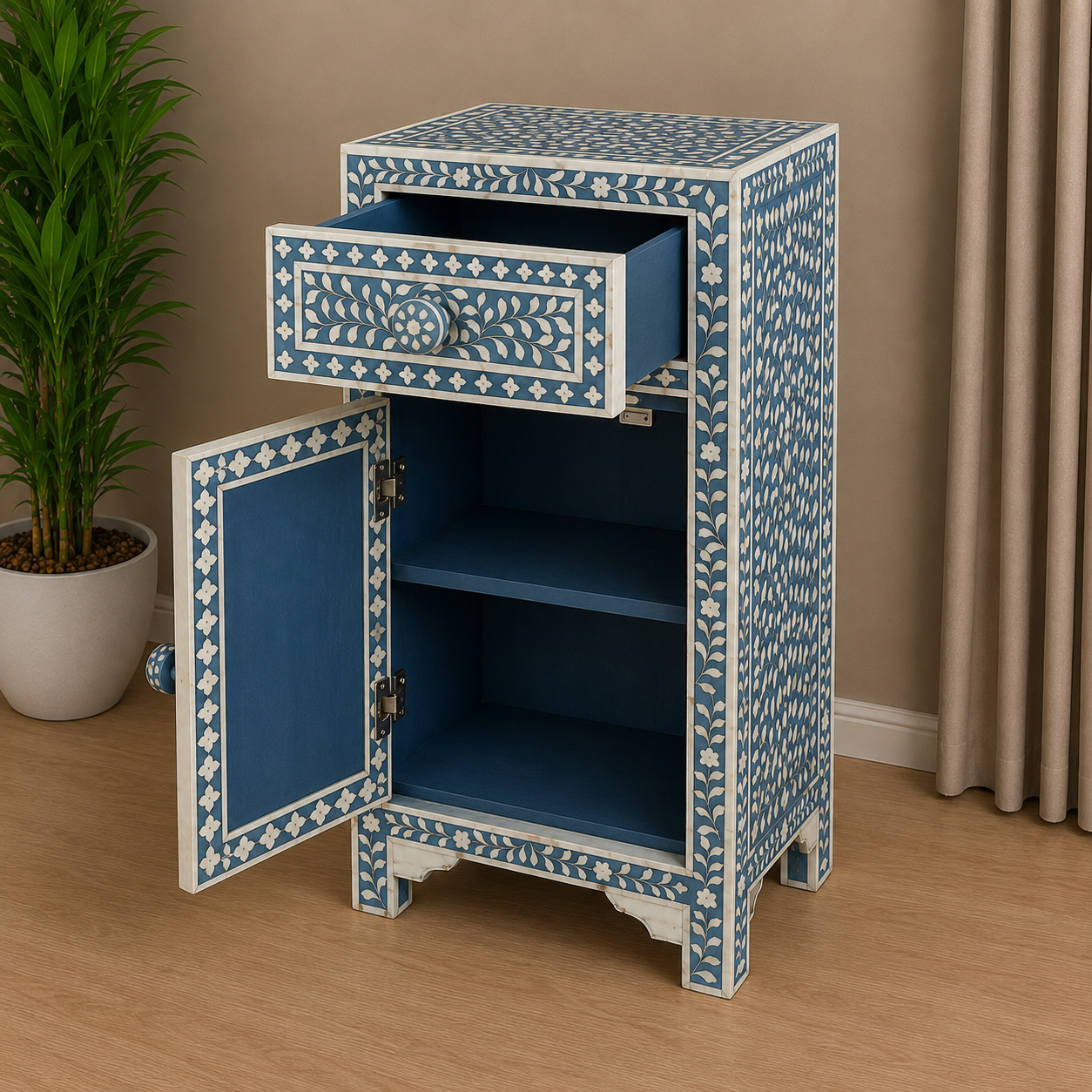 Artisan Handmade Blue Bone Inlay Accent Table