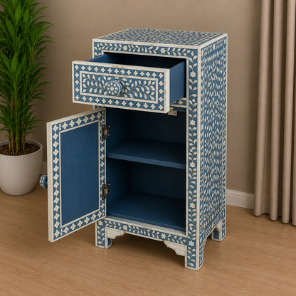 Artisan Handmade Blue Bone Inlay Accent Table