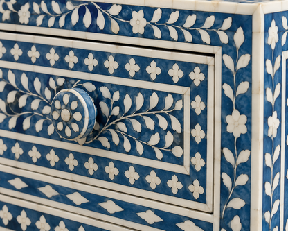 Front Angled View of Blue Bone Inlay Bedside Table