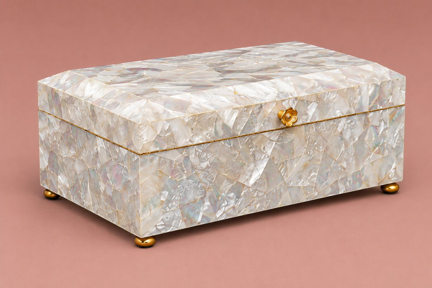 Modern geometric Mother of Pearl jewelry box back view
