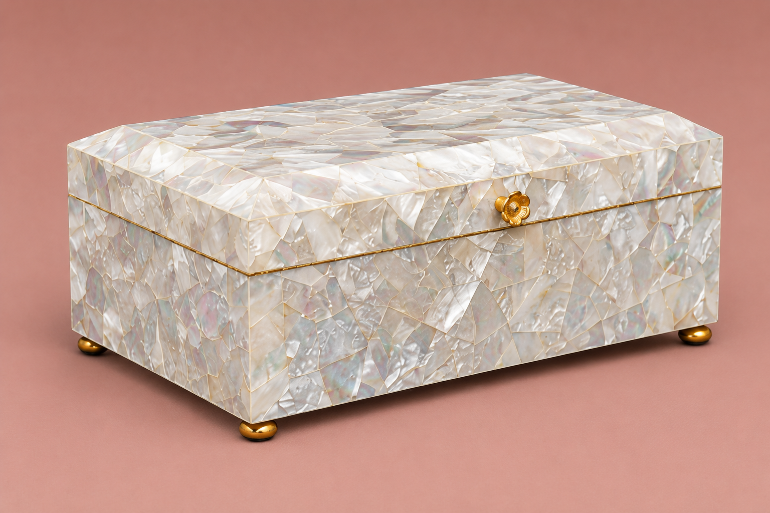 Modern geometric Mother of Pearl jewelry box back view