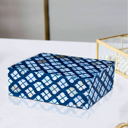 Rectangular mother of pearl inlay keepsake box with geometric design