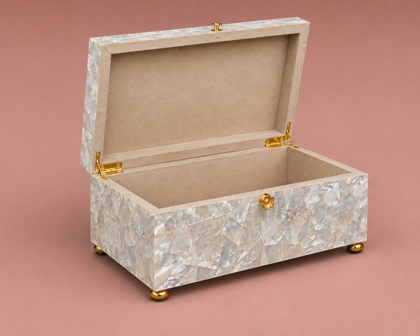 Contemporary Mother of Pearl mosaic jewelry box back side view