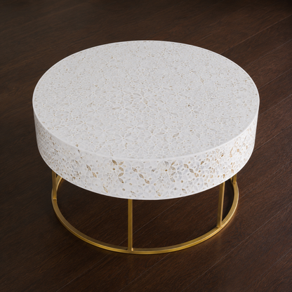 Handcrafted White Mother of Pearl Inlay Round Coffee Table