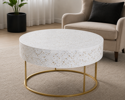 Luxury Round Mother of Pearl Inlay Coffee Table for Living Room