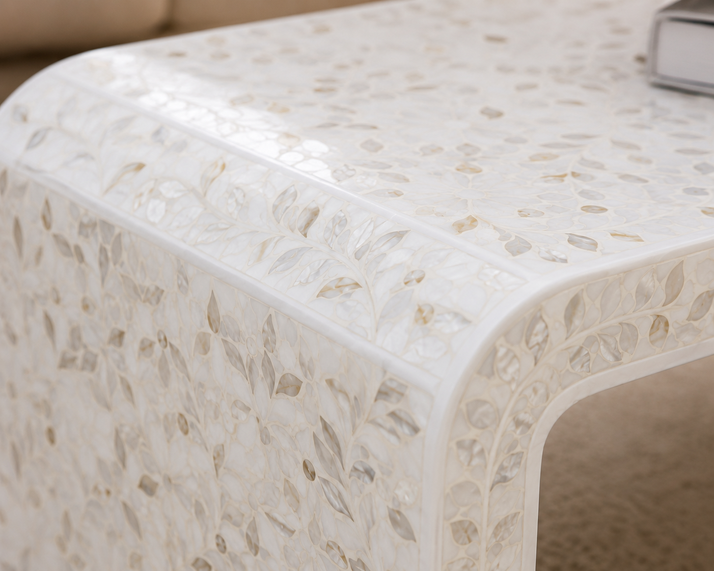 Elegant White Mother of Pearl Coffee Table for Luxury Home Decor