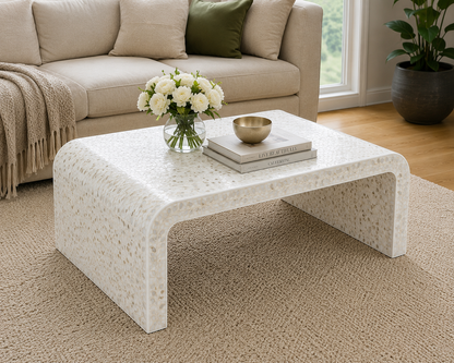 Luxury Handmade White Mother of Pearl Coffee Table for Contemporary Interiors
