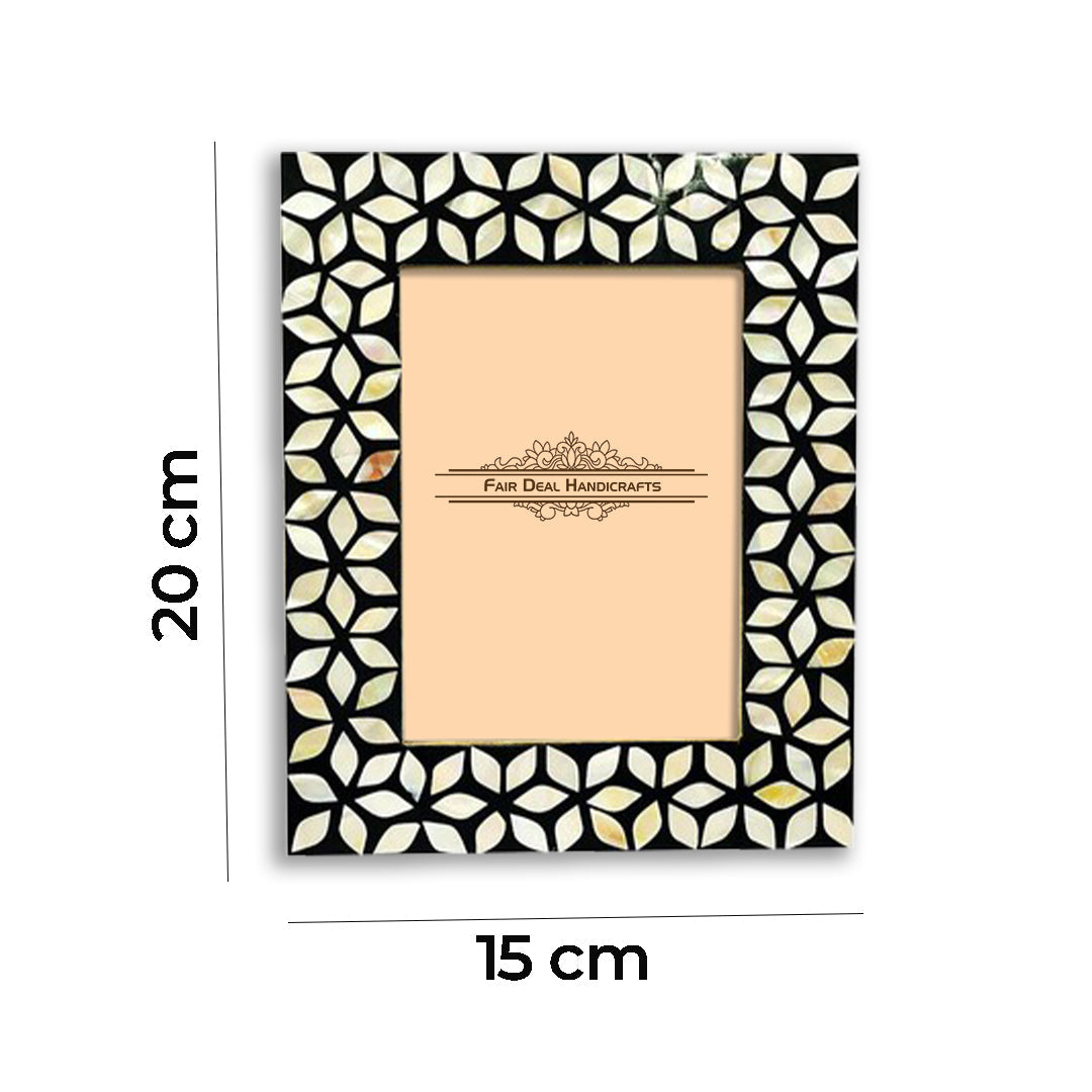 Handmade Mother of Pearl Inlay Photo Frame Side View with Wooden Stand