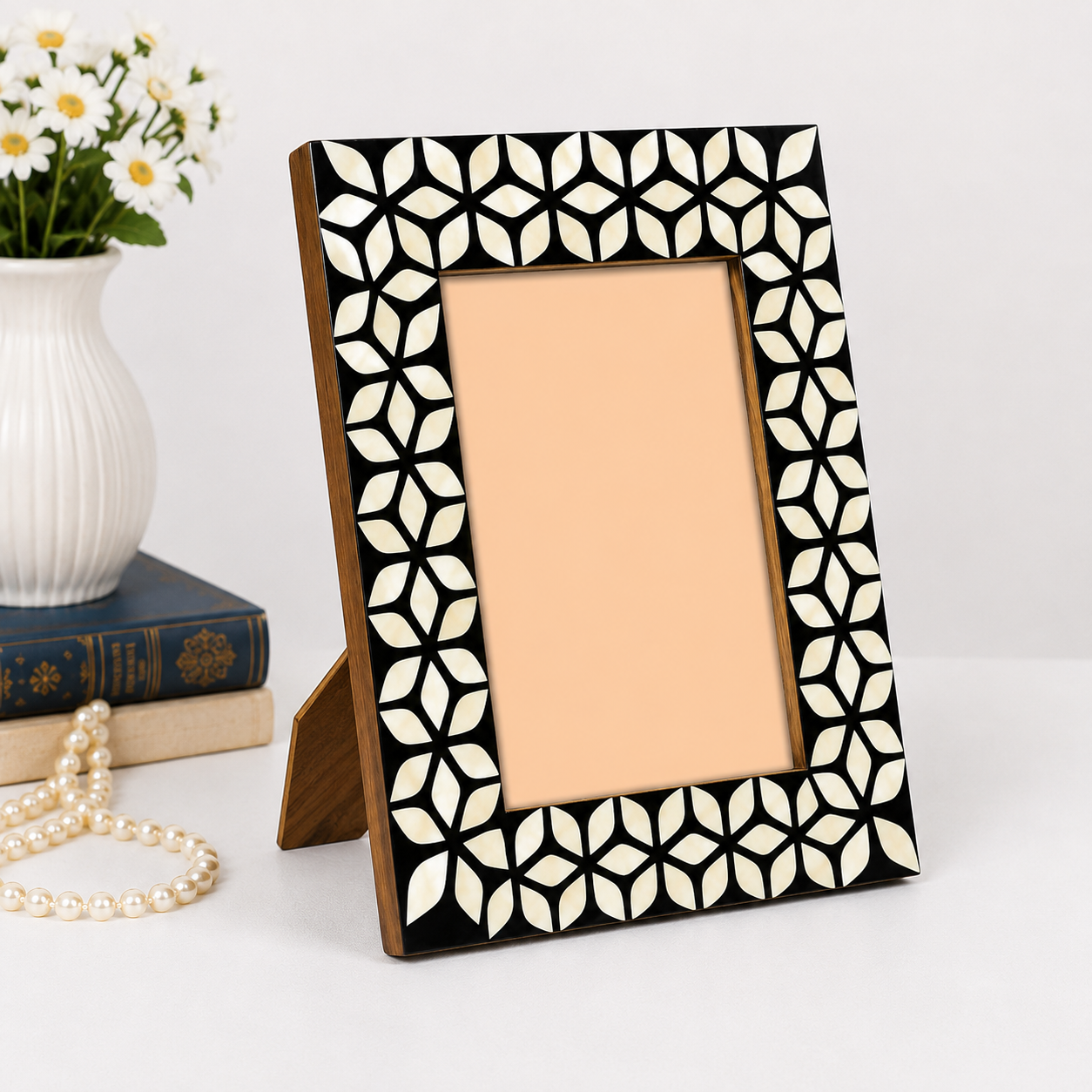Luxury Mother of Pearl Inlay Photo Frame Displayed on Table