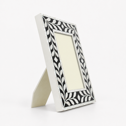 Black and White Floral Bone Inlay Mirror Frame Handmade Home Decor