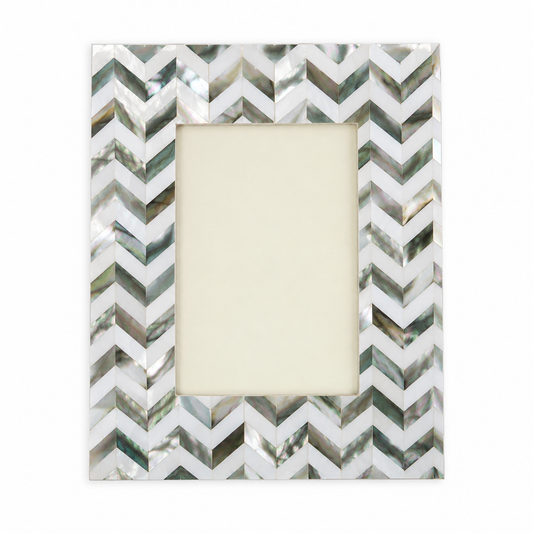 op View of Handmade Mother of Pearl Chevron Inlay Picture Frame