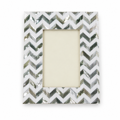 Luxury Mother of Pearl Chevron Picture Frame Styled on Modern Living Room Console Table