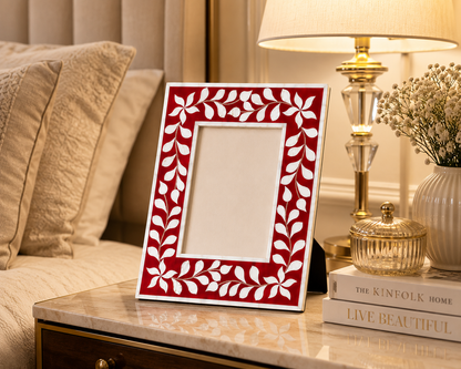 Luxury Red Mother of Pearl Picture Frame Styled on Modern Living Room Console Table