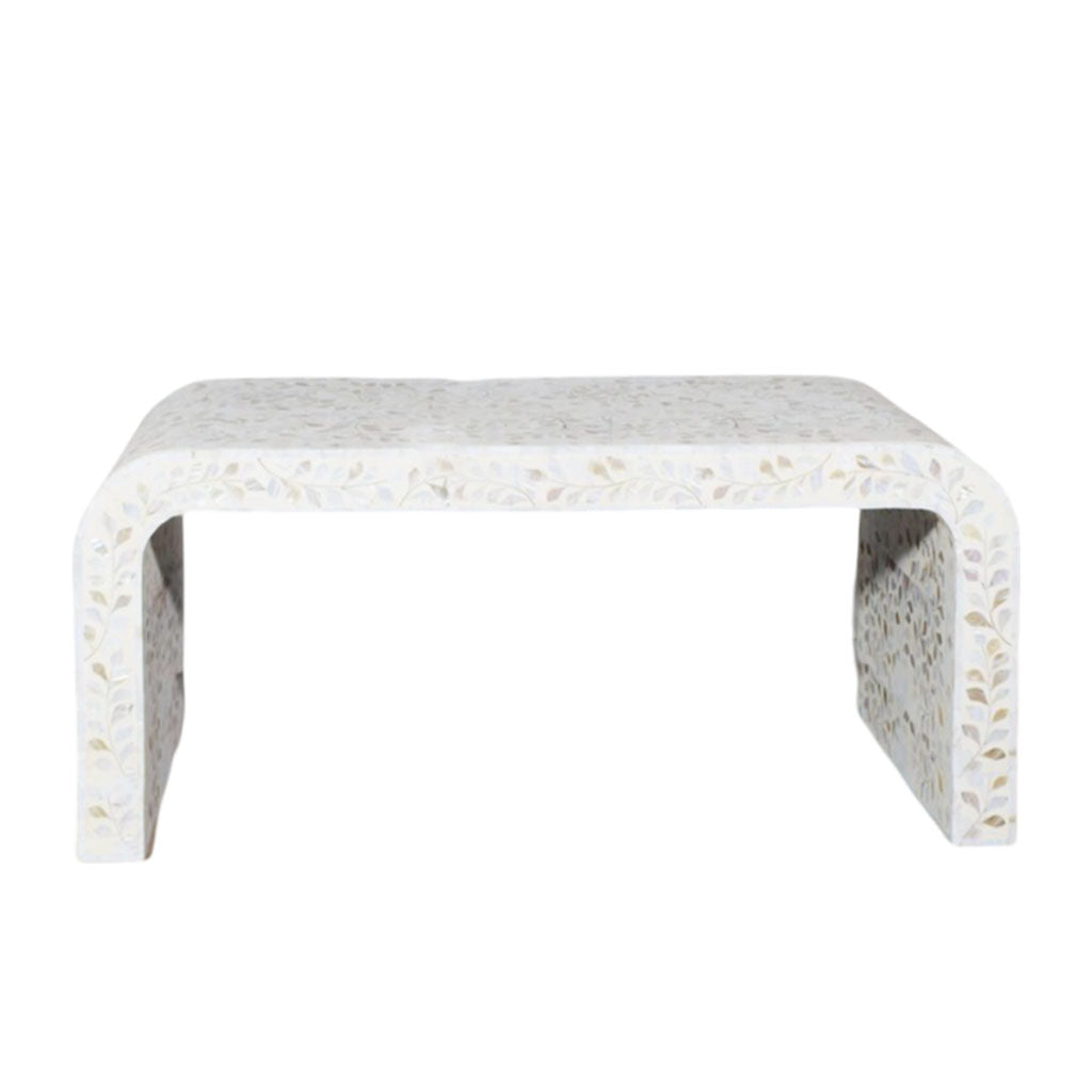 Designer White Mother of Pearl Coffee Table with Elegant Living Room Styling