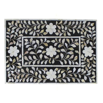 HANDMADE  MOTHER OF PEARL INLAY BEDSIDE TABLE- Floral/Black