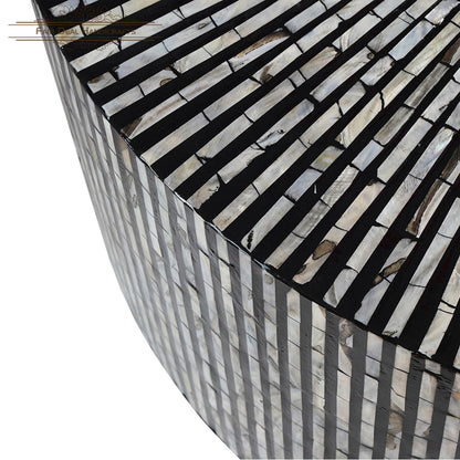 Handmade Mother of Pearl Coffee Table- Black/ Strip