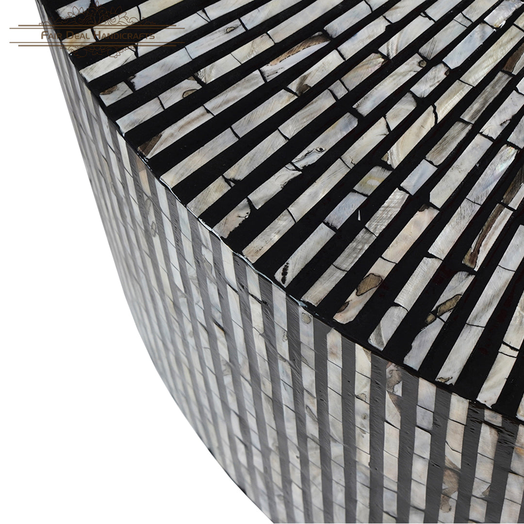 Handmade Mother of Pearl Coffee Table- Black/ Strip