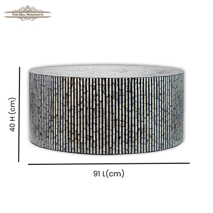 Handmade Mother of Pearl Coffee Table- Black/ Strip