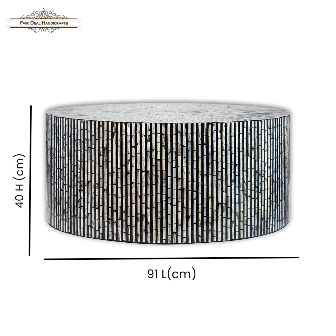 Handmade Mother of Pearl Coffee Table- Black/ Strip